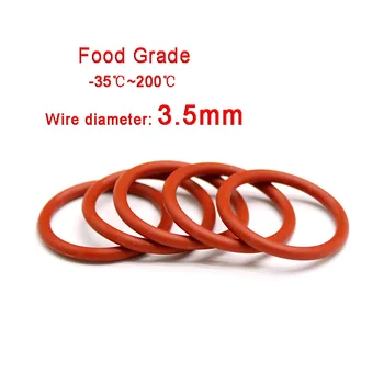 10/50/100pcs Diâmetro do Fio de 3,5 mm, o do Silicone do produto comestível, Anel de Vedação, Diâmetro 12mm - 46mm, Vermelho Junta do O-Ring Anéis de Vedação