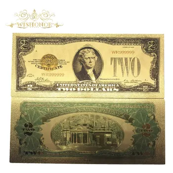 10pcs/lot 1928 América Cor de Ouro-Nota de 2 Dólares de Notas bancárias em Ouro 24k Chapeado de Dinheiro Falso Para o Negócio do Presente E Coleção