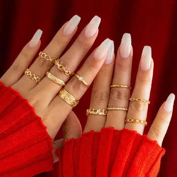 11Pcs/Cristal Conjunto Conjunto Conjunto de anéis para as Mulheres a Moda Minimalista e Geométrica Junta do Dedo Anéis de Casamento Festa de Natal de Jóias