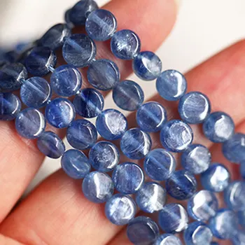 12-16mm Moeda Forma de Azul Kyanites Natural Esferas de Pedra Para Fazer Jóias de Grânulos De 15