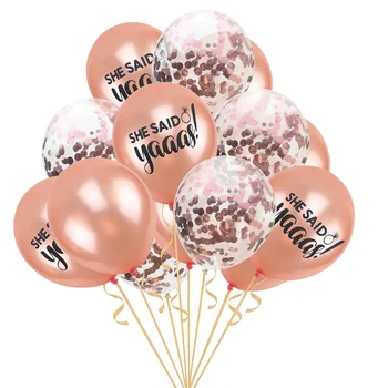 15 pcs de 12 polegadas cor-de-rosa equipe de Noiva balão definir festa de casamento, decoração de balão conjunto de despedida de solteiro de ouro de lantejoulas balão