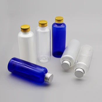 150ml x 36 vazio transparente de plástico azul de cosméticos garrafa com prata/ouro alumínio com tampa de rosca 150cc medicamento líquido do recipiente