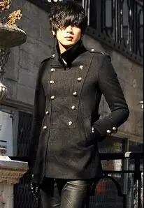 2020 cinza adolescente de abotoamento Duplo casaco de lã longo homens de pé de gola trincheira jaquetas de mens casacos de lã casacos compridos vestido de inverno S - 3XL