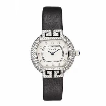 2021 Moda Guou Marca de Topo Mulheres Relógio Com Diamantes, Ouro, Couro Ladies Luxo Casual Mulheres Pulseira Relógios Relógio Feminino