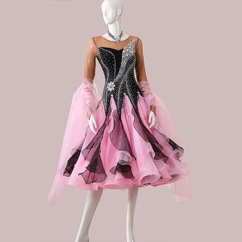 2022 Notícias salão de baile cor-de-rosa padrão de vestido para dança de salão vestido de Valsa-MD946