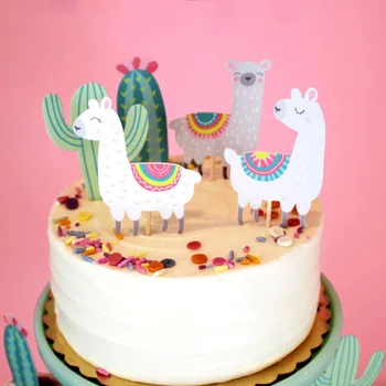 5pcs Alpaca Feliz Aniversário Bolo Topper Bonito Cacto Cupcake Topper Para o Casamento, Aniversário Alpaca Festa Decorações de bolos de Chuveiro do Bebê