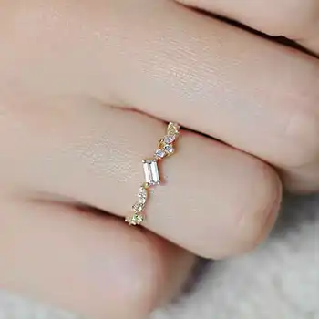 A moda da Cor do Ouro do Corte Quadrado CZ Anéis de Casamento Branco Cristal de Zircão Jóias Anéis
