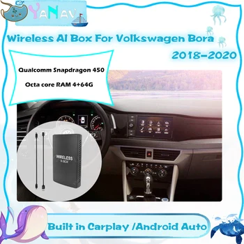 Android sem Fio AI Caixa Para Volkswagen Bora 2018-2020 Qualcomm 450 Carro Smart Box Construído em Carplay Google + e o YouTube, Netflix Vídeo
