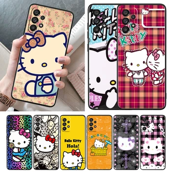 Anime bonito Hello Kitty Case Para Samsung Galaxy A52S A71 A72 A51 A52 A12 A32 A21S A73 A53 4G 5G Preto Tampa do Telefone Shell Core Capa