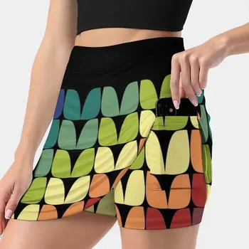 Arco-íris em Meia as Mulheres de saia Mini Saias Uma Saia de Linha Com Ocultar Bolso de Malha de Tricô ponto Meia Moderna Mod Midcentury