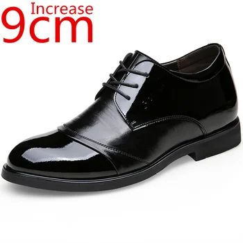 Aumentar 9cm Homens de Casamento Sapatos de Couro de Couro Genuíno de Negócios Invisível Intensificação do Sapato Confortável Homens Elevador Sapatos Masculinos