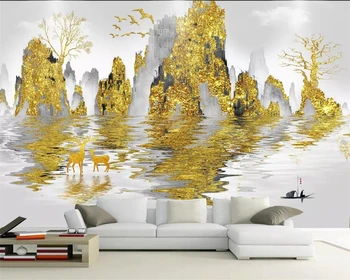 Beibehang Chinesa mural de parede abstrato nascer do sol de ouro tinta montanha abstrato moderno nórdicos tv fundo paredes 3d papel de parede