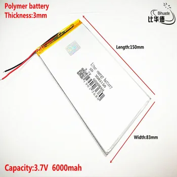 Bom Qulity 3,7 V,6000mAH 3083150 de Polímero de lítio ion / Li-íon da bateria para o pc da tabuleta do BANCO,GPS,mp3,mp4