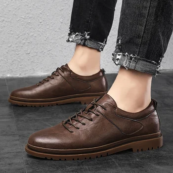 Calçados masculinos de Couro Casual Sapatos Oxford Homem respirável Streetwear Renda Vintage Até oxfords moda Derby Sapatos para homens