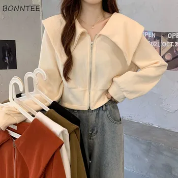 Camisolas Mulheres Culturas, Estudante De Moda, Estilo Coreano Mujer Cor Pura Streetwear Estudante Simples Venda Quente Aconchegante Básica De Roupas