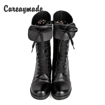 Careaymade-Novo estilo Britânico Cabeça camada de couro senhora sapatos outono inverno mulheres botas de moda botas de cano alto quente sapatos botas de mulher