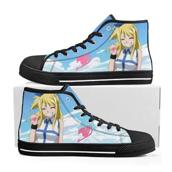 Cartoon Lucy Heartfilia Anime De Fairy Tail Alta Superior Tênis Mens Womens Adolescente De Lona, O Tênis Casual Par De Sapatos De Sapato Personalizado