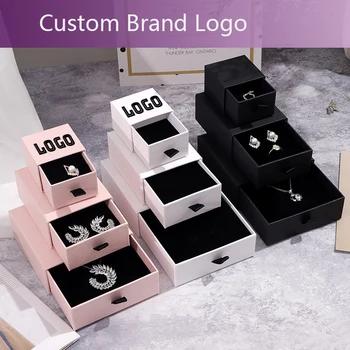 Colar Pulseira, Brincos, Anéis Caixas de Jóias de Logotipo Personalizado Caixas de Embalagem de Presente Preta Pequena Embalagem Branca Boxs para Negócios