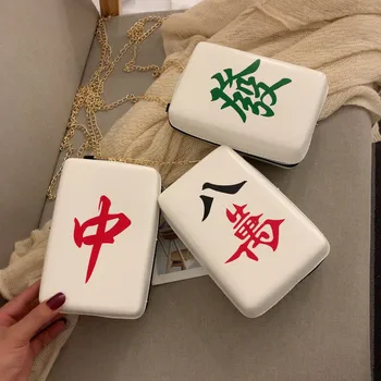Criativo Chinês Mahjong Interessante Saco Crossbody para as Mulheres de Impressão Cadeia de Moda Bolsa de Ombro de Couro Pu Messenger Bag Novo