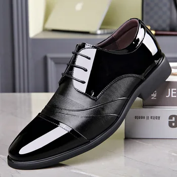 Dos Homens novos Sapatos de Couro de Negócios Laço Preto Respirável Britânico de Casamento do Noivo Sapatos de Homens Sapatos Chaussures Hommes