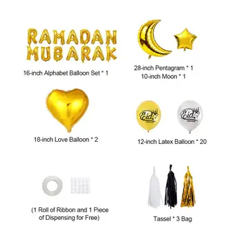 Eid Mubarak Balões Ramadã Decoração de Folha de Alumínio Balões de Látex Definido para a festa de férias decoração