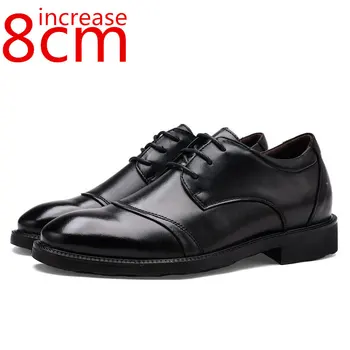 Elevador Homens Sapatos Invisíveis Interior do Aumento da Altura Sapatos de Couro de Negócios Formal Britânico Aumento da Altura de 8cm de Couro de Sapato Masculino
