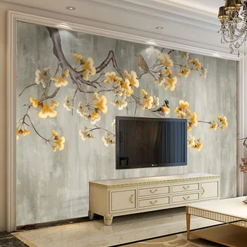 Estilo chinês 3D de Ouro Ginkgo papel de Parede Árvore TV da Sala de estar Sofá do Quarto de Estudo Foto 3D Mural de Auto-Adesiva Impermeável Adesivos