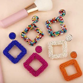 Euramerican Hipérbole Clássico Rhombic Embutimento Colorido Mini Esferas Artesanal Geométricas Brincos Para Mulheres Meninas De Moda Jewelr