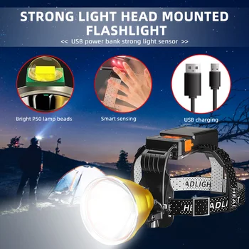 Farol de LED de Indução do Farol do Forte de Luz Brilhante Super Head-mounted Lanterna ao ar livre Recarregável Noite de Pesca do Farol