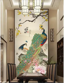 Foto 3d papel de parede personalizado mural de tinta Chinês flor de ameixa paisagem pavão pássaro alpendre Casa de melhoria de papel de parede para parede 3 d