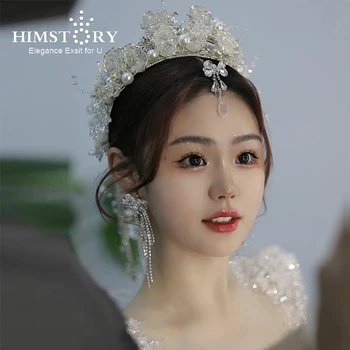 Himstory Fada Da Flor De Cristal Coroa De Noiva Cocar Feito A Mão Casamento Hairband Noiva Princesa Acessórios De Cabelo