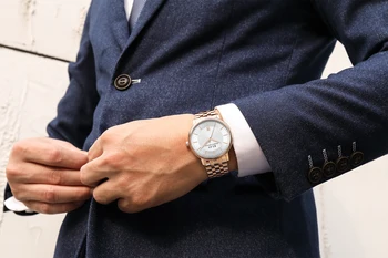 Homens Analógico Relógios de Aço Estilo Borboleta Fivela de Quartzo Relógios Masculinos KLAS Marca