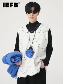 IEFB Homens Colete de Outono Nova-coreano de Moda de Malha Frouxa Colete de 2023 Contraste de Cor Casual Simples sem Mangas Masculino Tops 9A5493