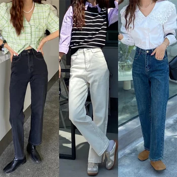 ILARES 2022 Mulheres Calças de Perna Reta Jeans Mulher Y2k Vintage Roupas de Streetwear de Vestuário Feminino coreano a Moda de Calça de Cintura Alta