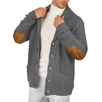 Lazer Cor Sólida Cardigans De Tricô Homens De Outono, Moda De Inverno De Retalhos De Manga Longa Camisola De Mens De Casaco Abotoado Sweatercoat