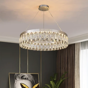 Luxo Lustre De Cristal Para A Sala Redonda Hanging Lamp Casa Moderna Decoração De Quartos Dispositivo Elétrico De Iluminação De Prata Led Design