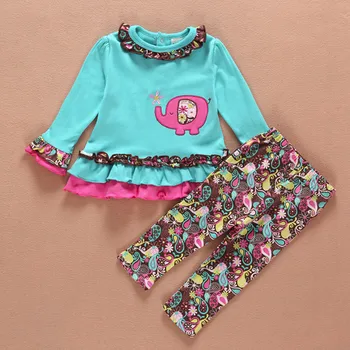 menina roupas de bebê a crianças de manga longa de renda elefante tops, t-shirts e calças de 2 conjuntos de peças de roupas para Bebê recém-nascidos