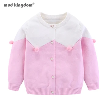 Mudkingdom Suéter de Bebê Menina Outono Emendados Bonito Pompon Crianças Malha Cuecas para Criança Roupa Soft de Moda Casacos