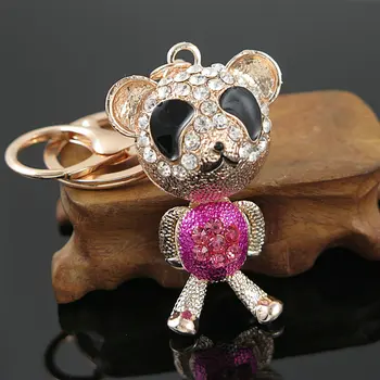 Novo urso chaveiro de metal mulheres crystal fashion urso bonito pingente de chaveiro saco de charme chave do carro do anel de presente da jóia