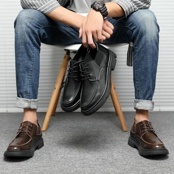 Os homens do Couro Casual Sapatos de Vestido de Negócio Sapatos de Couro Macio coreano dos Homens de Moda de Nova Versátil Cabeça Grande de Sapatos de homem