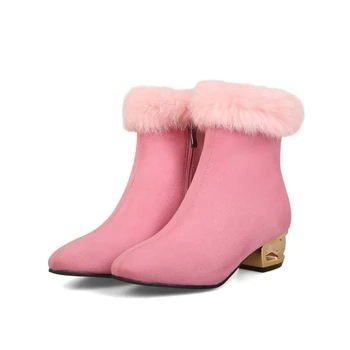 Oversize tamanho Grande, tamanho Grande, Outono e inverno as botas de bico Grosso Calcanhar botas de inverno para mulheres ankle boots
