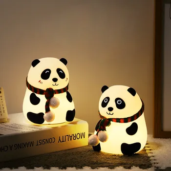 Panda bonito Macio de Silicone a Lâmpada de LED Colorido Sensor de Toque Para Crianças Quarto Recarregável USB Toque de Controle da Lâmpada Noite