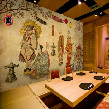 Personalizado de Ukiyoe Samurai Papel de Parede da Cozinha Japonesa Restaurante de Sushi Izakaya Industrial Decoração Mural, papel de Parede Papel De Parede 3D