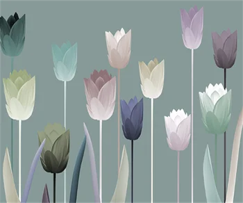 Personalizado em 3D qualquer tamanho de papel de parede mural Nórdicos minimalista pintados à mão da flor do tulip PLANO de fundo de parede papel de parede
