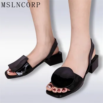Plus Size 34-43 verão praça saltos mulheres sandálias de senhoras de branco e preto aberto toe Roma, sapatos de praia Moda Casual sandálias