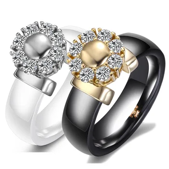 Preto Branco Anéis De Cerâmica Para As Mulheres Zircônia Cúbica De Aço Inoxidável De Noivado Alianças De Casamento Elegante Amor Anéis De Cerâmica, De Jóias