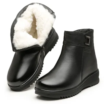 Promoção Novo Top de Couro Espessamento de Lã, Botas de Inverno Quente Sapatos Botas de Neve de Televisão Cunhas de Não-deslizamento Confortável Mulheres Sapatos Botas