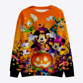 Queda de Senhoras Traje de Halloween da Disney Mickey e Minnie Anime Gola Moda Casual Camisola de Senhoras Pulôver Top de Manga Longa