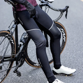 Santic Homens de Bicicleta Calças de Inverno MTB Andando Calças compridas 4D Almofada Reflexiva Manter Aquecido Bicicleta Esportes Calças M2C04147H
