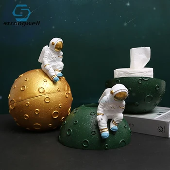 Srongwell Nórdicos Simplicidade Spaceman Caixa De Tecido Astronauta, Estatuetas, Sala De Estar, Área De Trabalho De Decoração, Enfeites Diversos Titulares